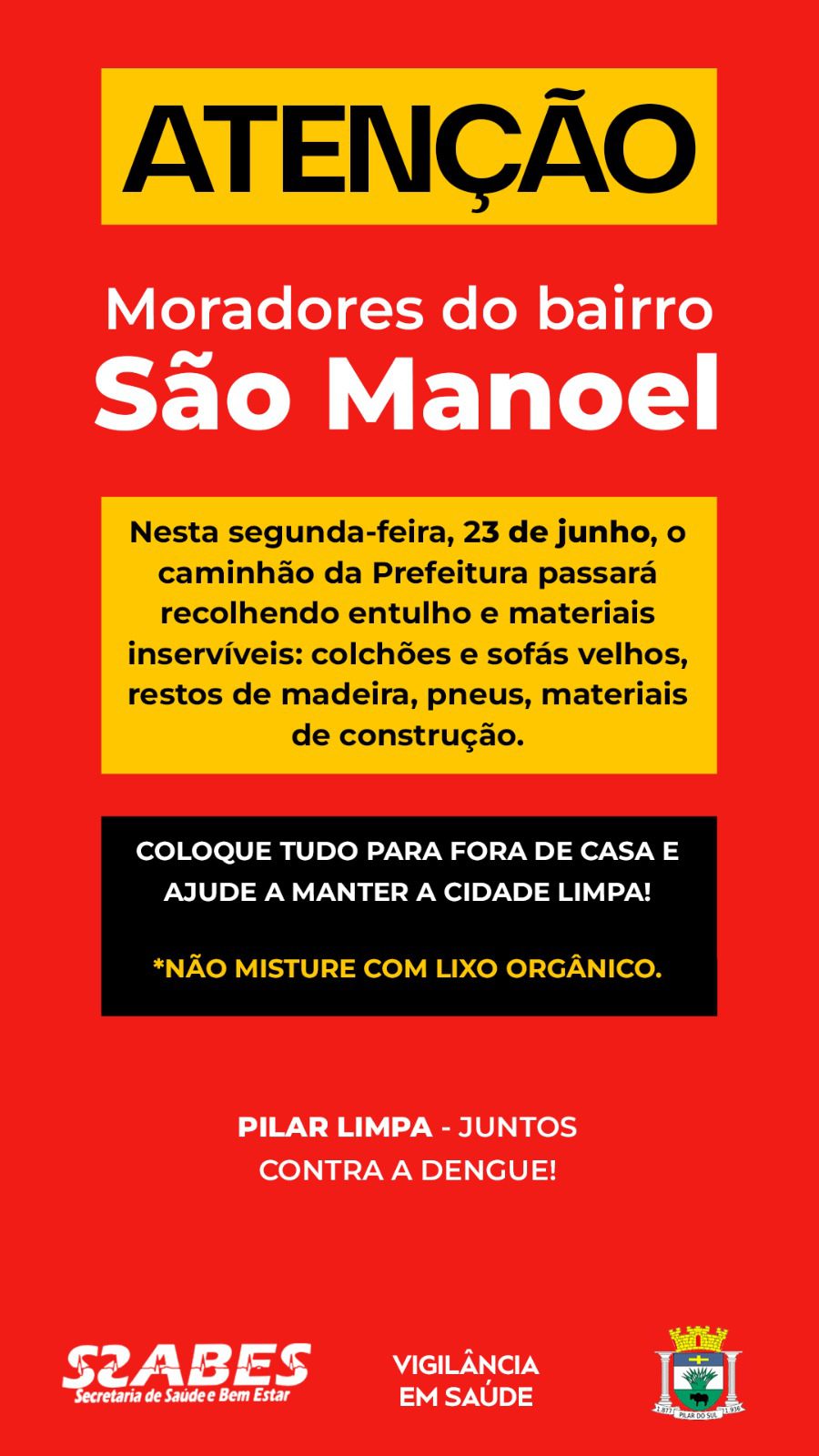 Coleta de Entulhos Bairro São Manoel Pilar do Sul