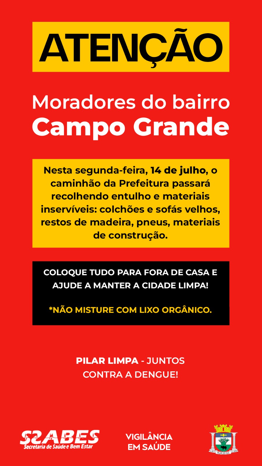 Coleta de Entulhos Bairro Campo Grande Pilar do Sul