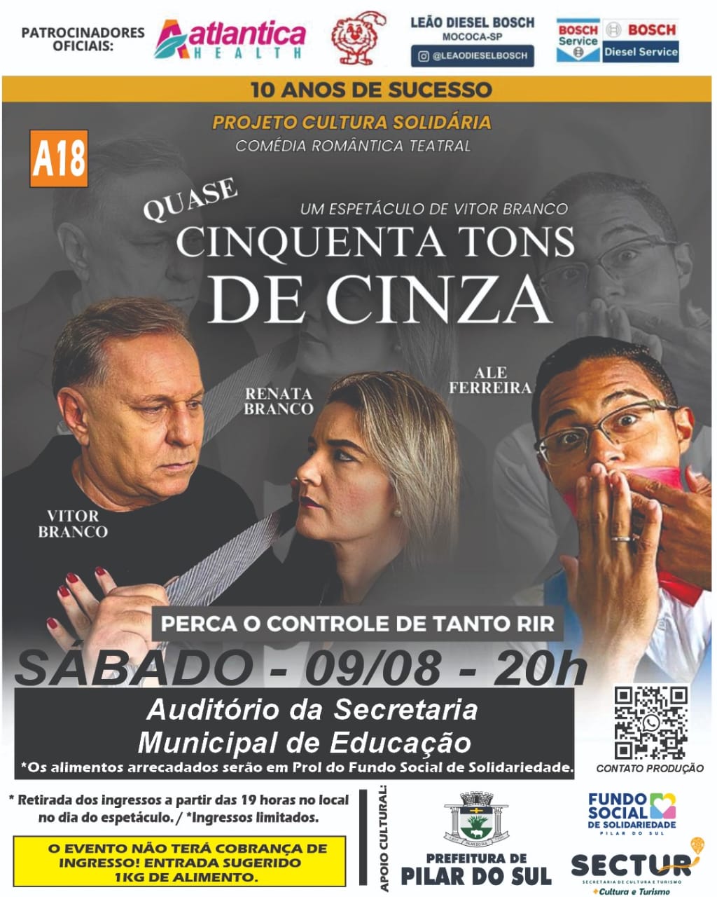Comédia teatral “Quase Cinquenta Tons de Cinza” chega a Pilar do Sul