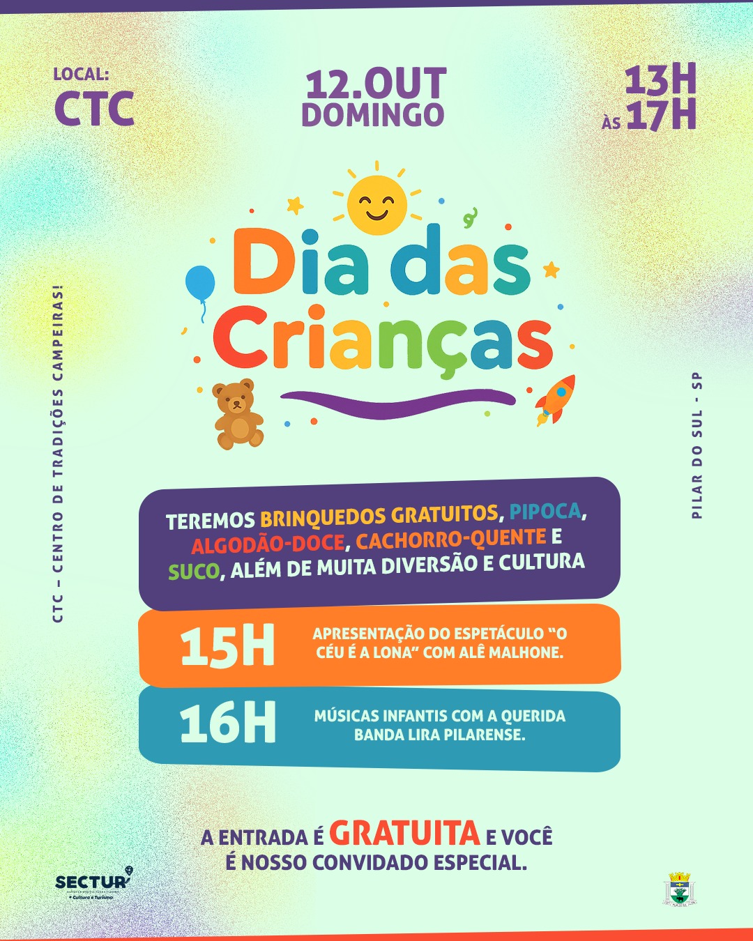 Dia das Crianças em Pilar do Sul promete uma tarde de muita diversão, arte e cultura