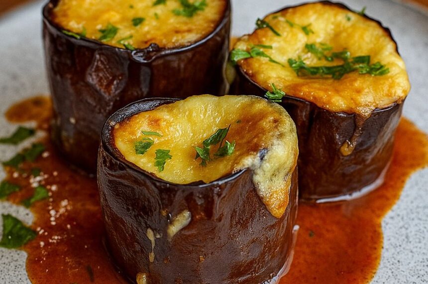 Receita de Berinjela Recheada com Carne Moída - Rafa Tá Na Cozinha